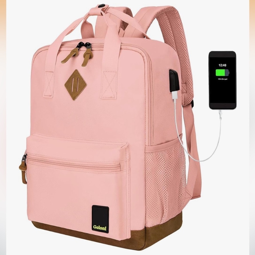 NWT Goloni Pink Laptop Backpack w/ USB Charging Port – Fits Up to 16”Laptop